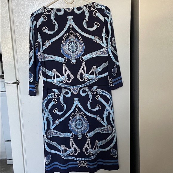 J.McLaughlin Small Navy and Light Blue Chain Print 3/4‎ Sleeve Dress - Picture 6 of 6